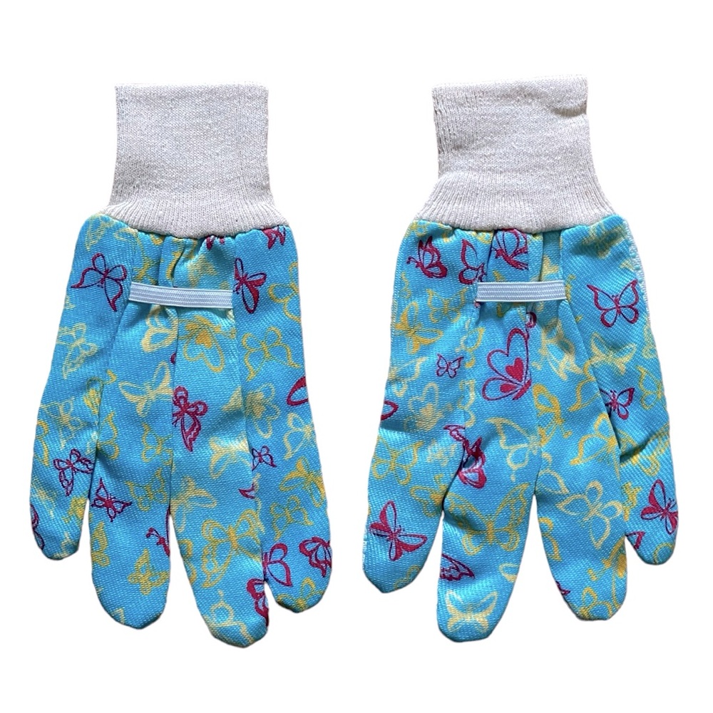 Women's Garden Work Gloves Textured Palms Turquoise Butterfly Print
